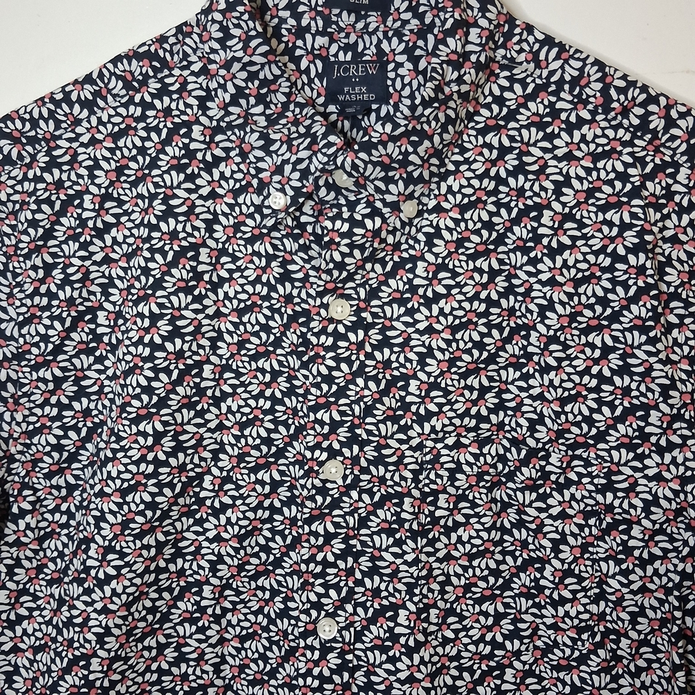 J. Crew Men's Navy Floral Print Short Sleeve Shirt Slim Casual Size M - Picture 4 of 9
